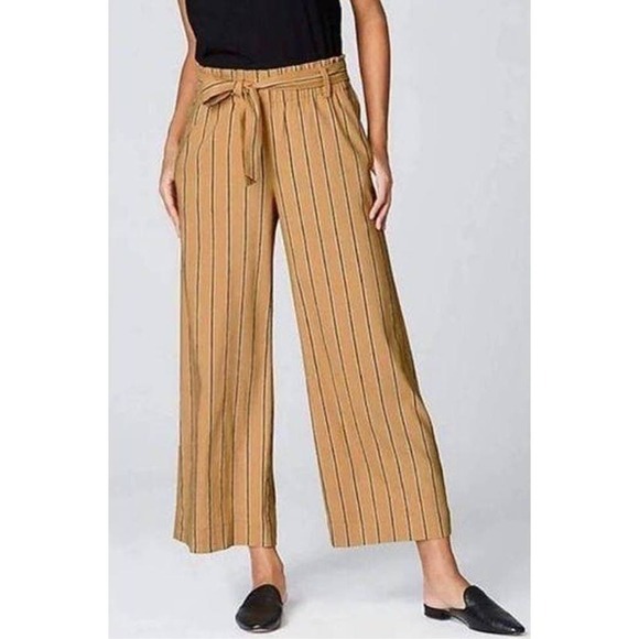 J.Jill Dark Yellow Stripe Emelie Linen Stretch Wide Leg Cropped Pants XL - Picture 1 of 9